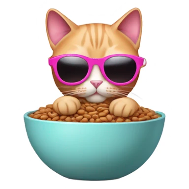 pink cat wearing sunglasses eating beans sticker