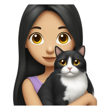 Asian longhair girl holding black and white cat  sticker