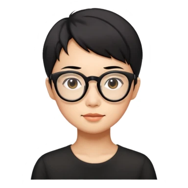 singapore chinese, black short hair, wear black frame glasses, relatively thin, pokey face sticker
