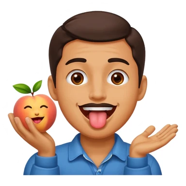 Generate me a dude clapping a peach with his tongue out happily  sticker