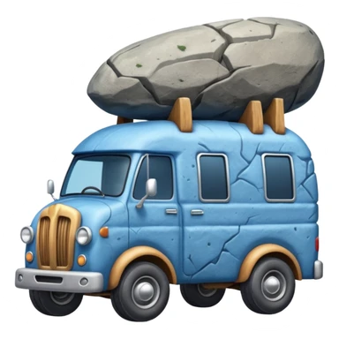  Prehistoric-style blue tall rocky Flintstones moving van with rock tires  sticker