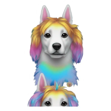 Multicolored rainbow retro groovy tie dye hippie trippy floral patterns on a metallic holographic iridescent blue dog face head unicorn sticker