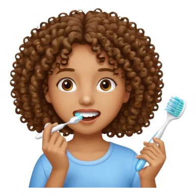 brown girl with curly hair brushing teeth sticker