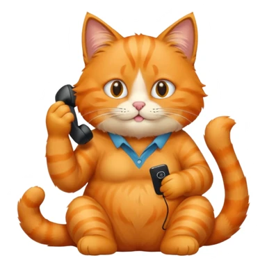 The orange cat is sitting and making a phone call. sticker
