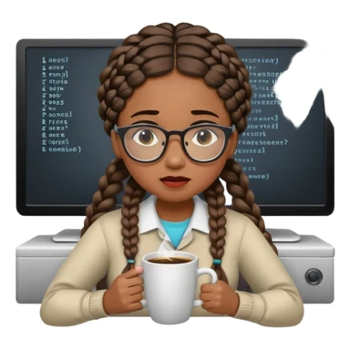 Make a black female software engineer with glasses  and braids coding, crying and drinking coffee. Should be crying  sticker
