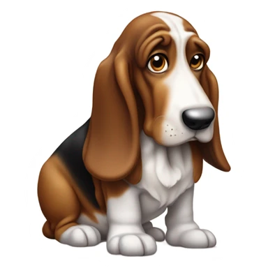 Old Basset hound with box of chocolates transforming into a puppy basset hound sticker