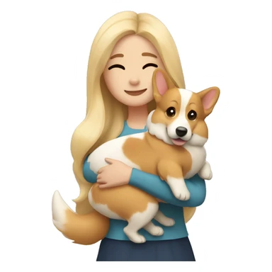 Blonde girl with long hair hugs two corgis sticker