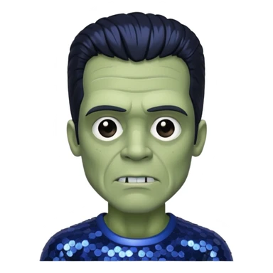 Frankenstein from Van Helsing with black hair, grey skin dark blue sequin outfit sticker