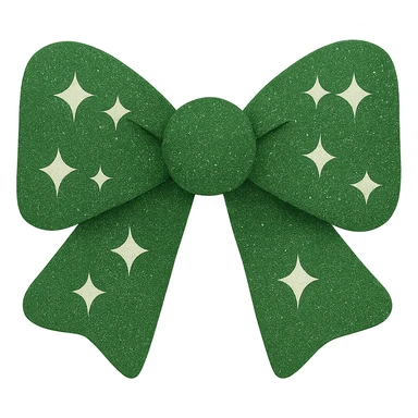 Make the glitter bow green with shimmering texture, elegant and festive, no background. The style should emphasize elegance and festivity with a shimmering green glitter texture. sticker