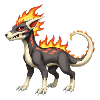 Skeletal Fiery Flaming Volcanic Draconic Cubone-Salandit-Houndoom-Houndour-Marowak-Poochyena-Litten-Fakémon-hybrid-creature (full body), 4 legs sticker