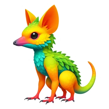 Tropical lush warm-colored neon-colored Fakémon-Trico-creature (full body) sticker