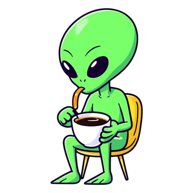 alien tomando cafe sticker
