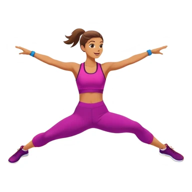 A person in activewear performing an energetic aerobics move, mid-jump, in a bright gym. The background is simple and clean, focusing on the movement and coordination. The style is vibrant, energetic, and motivating. sticker