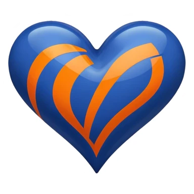 Glossy dark blue heart with straight orange athletic stripes going down one side sticker