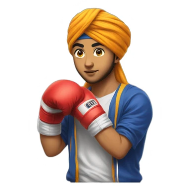 A 14 year old sikh wearing a patka boxing sticker