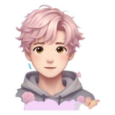 Gorgeous pastel anime style boy with blushing face and butterflies aesthetic trending style sticker