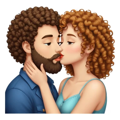 curly haired girl kissing a man with a beard, romantic couple kiss sticker