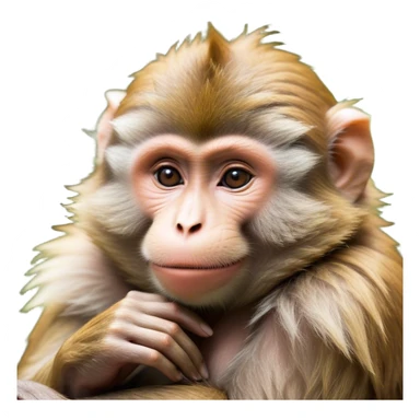 Beautiful and Majestic Cheeky Macaque Portrait Emoji, Head resting in a relaxed, contented smirk with eyes half-closed in a dreamy, playful slumber, showcasing soft, gently ruffled fur and a compact, agile build, Simplified yet exquisitely endearing features, highly detailed, glowing with a soft, radiant light, high shine, serene yet mischievous, stylized with an air of refined playful charm, soft glowing outline, capturing the essence of a beautiful and majestic macaque that embodies both cheeky humor and gentle elegance! sticker