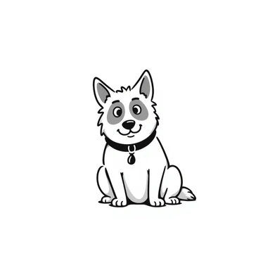 a German sheepdog, hand-drawn doodle style, black ink lines, sketchy, playful sticker