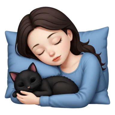 brunette Sleeping beauty girl with black kitty sticker