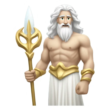 white man Poseidon with gold trident. long white hair white dress watch out sticker