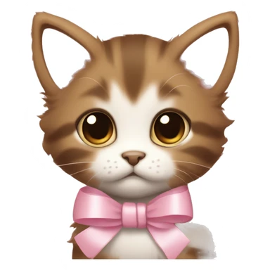 Little brown furry kitten with a light pink thin  ribbon around its neck, really big eyes pouting sticker