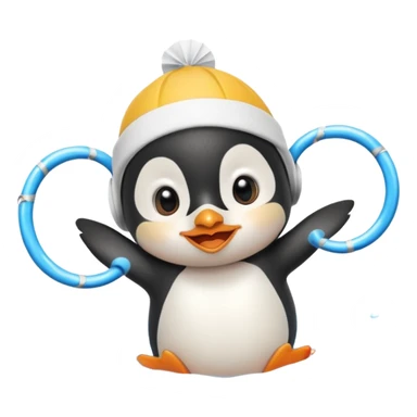 A cheerful penguin swimmer in swim cap, doing a playful backstroke with water rings popping around full body chibi cute
 sticker