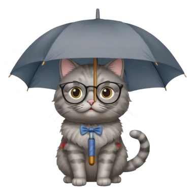 gray cat with umbrella and glasses sticker