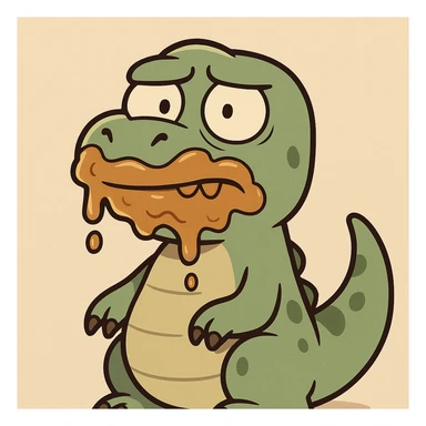 cute style dinosaur with peanut butter smeared on its face sticker