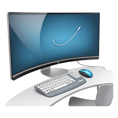 Create an emoji for UX/UI design. Show large curved monitor displaying windows with UX/UI design HTML program interface. Include a mouse, keyboard, and stylus next to the screens. Use modern, professional colors. Do not include any emojis or smiley faces. Make the background transparent. sticker