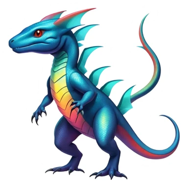 Colorful Iridescent Exotic Salandit-Aurorus-Salamence-Fakémon-hybrid-creature (full body)  sticker