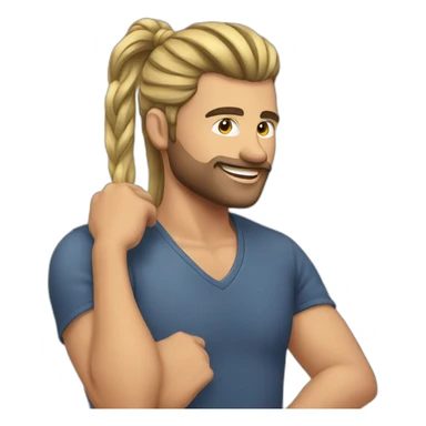 man putting his hair in a ponytail sticker