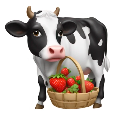 Black and white cow with a strawberry basket sticker