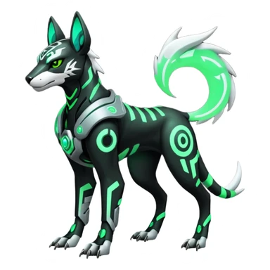 Black and green cyberpunk intricate neon glowing grey white futuristic cyborg-Houndoom-Tigress-Luxray-Gryphon-fusion (full body) sticker