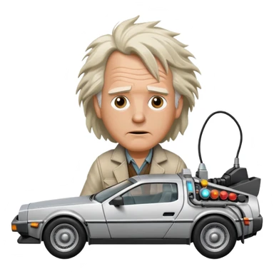 Doc Brown from Back to the Future, driving the DeLorean, windblown hair, determined look sticker