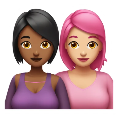 two plus size women, hearts around them, one with black hair, one with pink hair  sticker