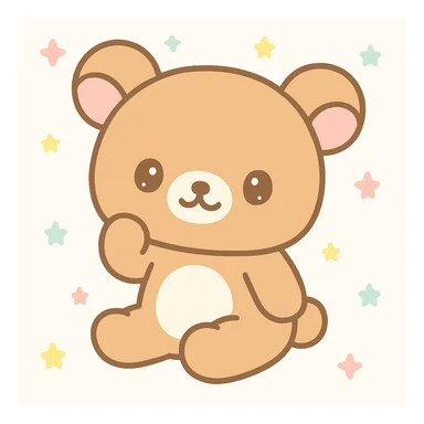rillakuma, cute bear character, soft brown fur, relaxed pose, kawaii style sticker