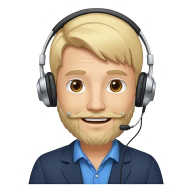 a sales agent with headphones and beard blonde hair smile sticker
