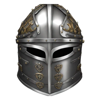 elaborate full-face closed armet medieval helmet armor intricate chrome inlays sticker
