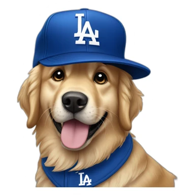 Golden retriever wearing dodgers hat sticker