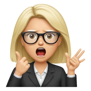 brunette/blonde woman with loose hair, white glasses, shouting bad words sticker