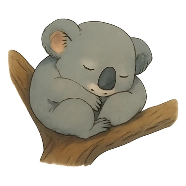 sleeping koala curled up on a tree branch in ghibli style sticker