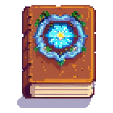Add a magical glowing aura around the pixel art enchantment book, keep background transparent. sticker