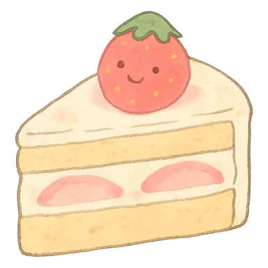 kawaii strawberry cake slice, soft pastel Japanese hand-drawn style, full object, transparent background sticker
