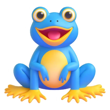 blue frog character, sitting, big yellow mouth, wide eyes, playful and friendly, silly and sweet expression, no accessories sticker