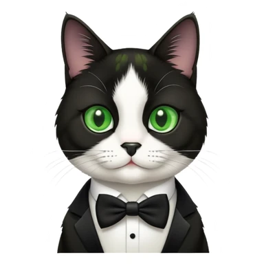 tuxedo cat medium hair with a a black nose and green eyes sticker
