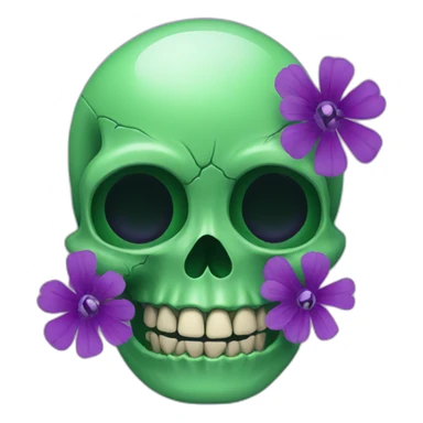 Green skull with purple flower coming out from eye socket sticker