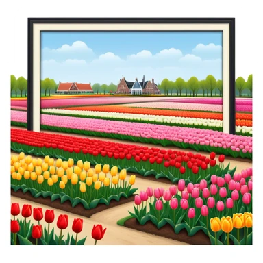 Cinematic Realistic Keukenhof Gardens Landmark Emoji, showcasing expansive tulip fields rendered with crisp, lifelike detail and radiant lighting. sticker