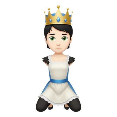 Prince with crown, standing, black hair, blue eyes, and maid, blonde Hair, green eyes, white short sleveless dress, kneeling  sticker