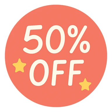 Round label with hand lettering 50% off with stars  sticker